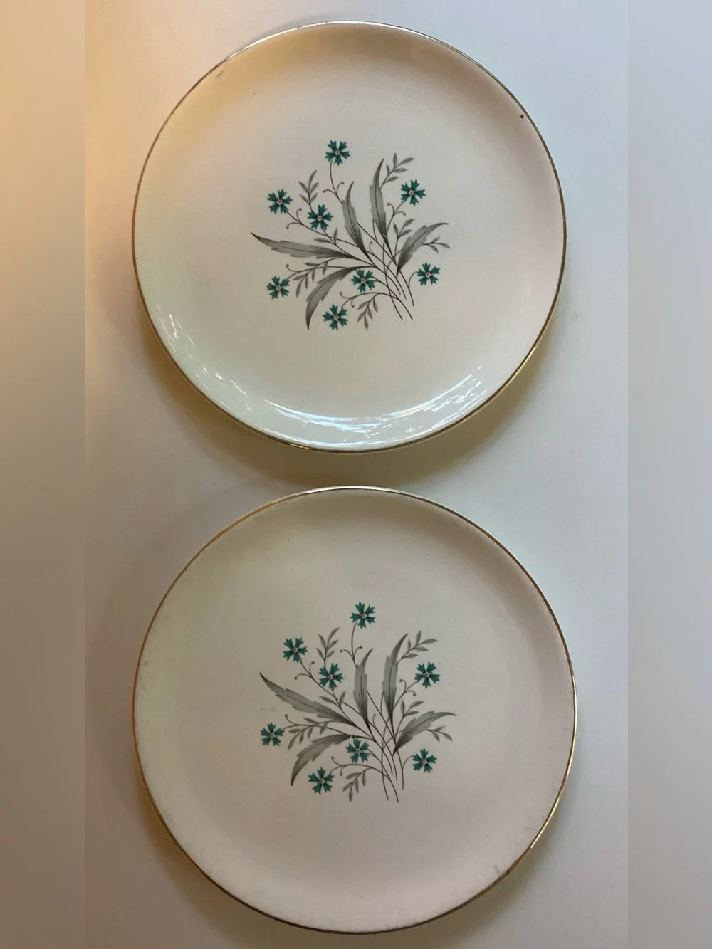 Vintage 1950s  Teal Cornflower MCM 9” Dinner Plates